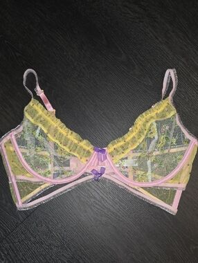 For Love & Lemons Sheer Floral Lace Underwire Bralette - Pink, Yellow & Purple